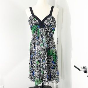 Laundry by Shelli Segal Size 8 Black and Green Silk Floral Dress